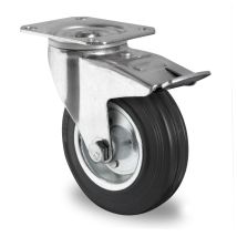 Zwenkwiel met rem zwart massief rubber rollager Ø 200 mm