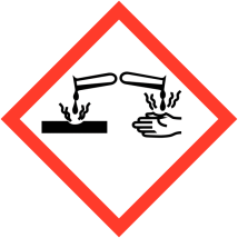 Gevaarsetiket GHS Corrosive 20 x 20 mm zelfklevend papier op rol - 1000 stuks