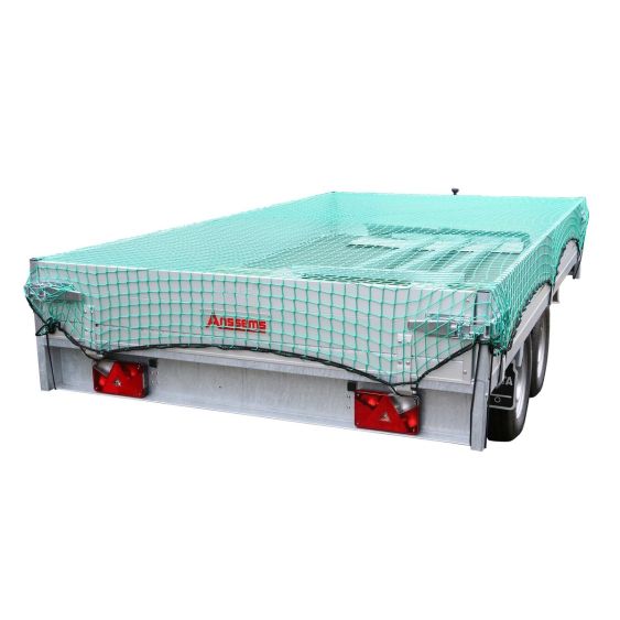 Aanhangernet grofmazig knooploos 210 x 450 cm + elastiek Groen