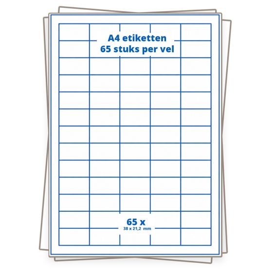 A4 etiket 65 per vel 38×21,2 mm - 100 vellen