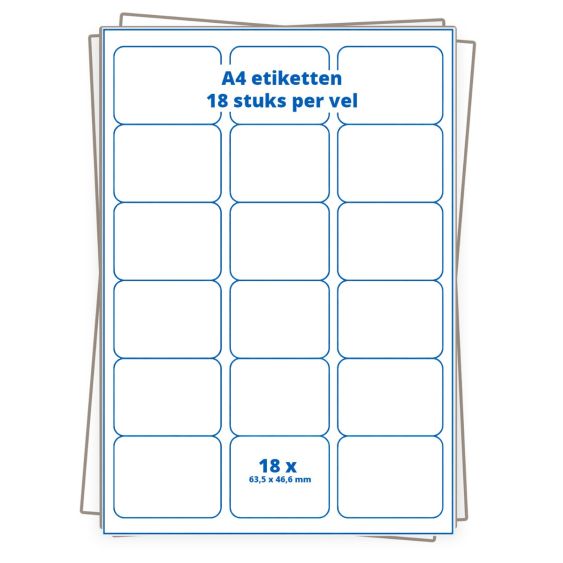 A4 etiket 18 per vel 63,5×46,6 mm - 100 vellen