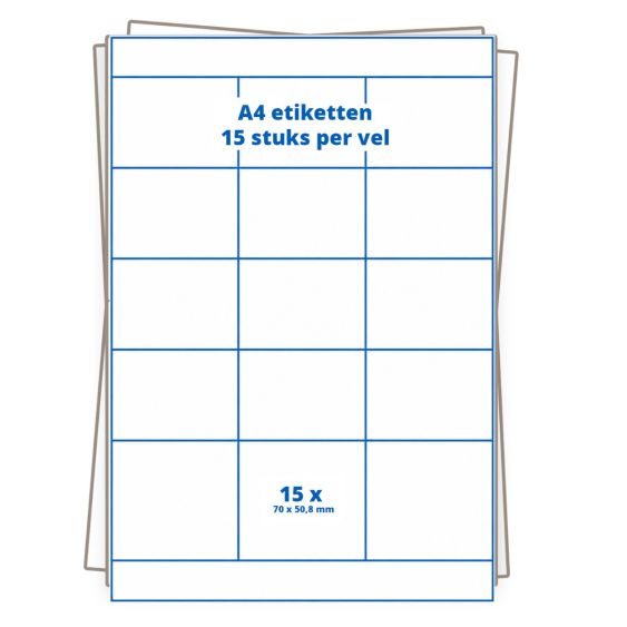 A4 etiket 15 per vel 70×50,8 mm - 100 vellen
