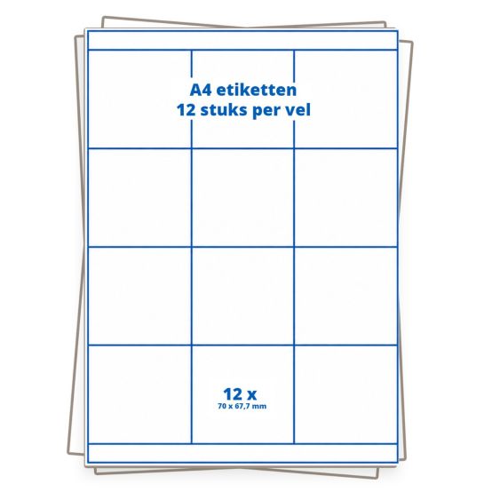 A4 etiket 12 per vel 70×67,7 mm - 100 vellen