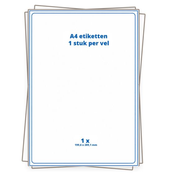 A4 etiket Wit 1 per vel 199,6×289,1 mm - 100 vellen