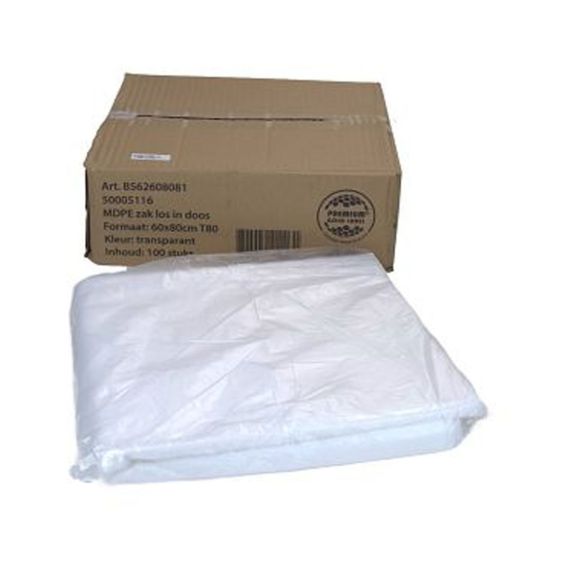 Puinzak MDPE 60 liter T80 Transparant 60x80 cm - 100 stuks