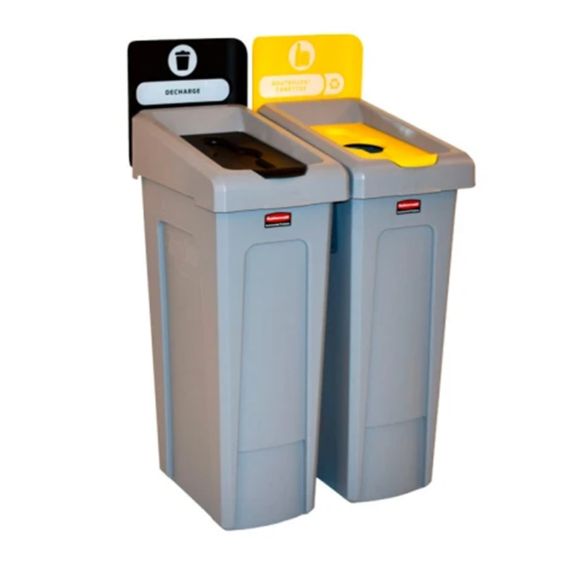 Rubbermaid Dubbel Recyclingstation FR Gesloten (Zwart) / Flessen (Geel)