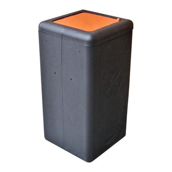 Afvalbak Circulair met klepdeksel 65 liter zwart/oranje