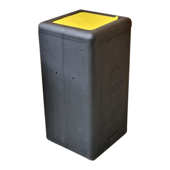 Afvalbak Circulair met klepdeksel 65 liter zwart/geel