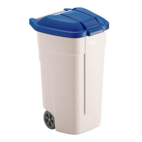 Minicontainer 110 liter beige met blauwe deksel