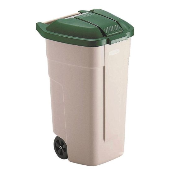 Minicontainer 110 liter beige met groene deksel