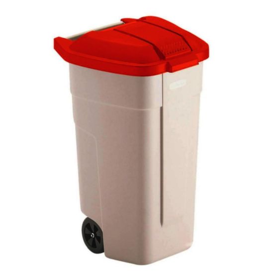 Minicontainer 110 liter beige met rode deksel