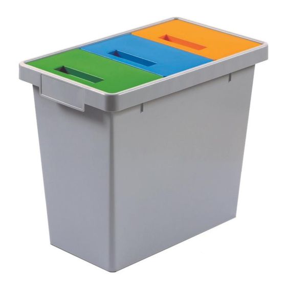 Afvalscheidingsbak 40 liter 3 compartimenten grijs/groen/geel/blauw