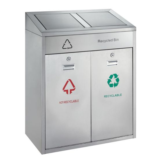 Buitenafvalbak V-Part Afvalscheiding  2x55 liter mat RVS