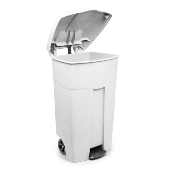 Afvalcontainer met pedaal Verrijdbaar 125 liter wit