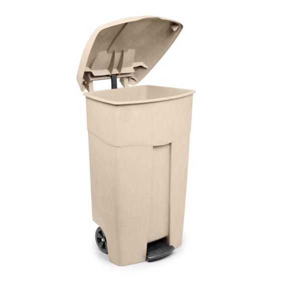 Afvalcontainer met pedaal Verrijdbaar 125 liter creme