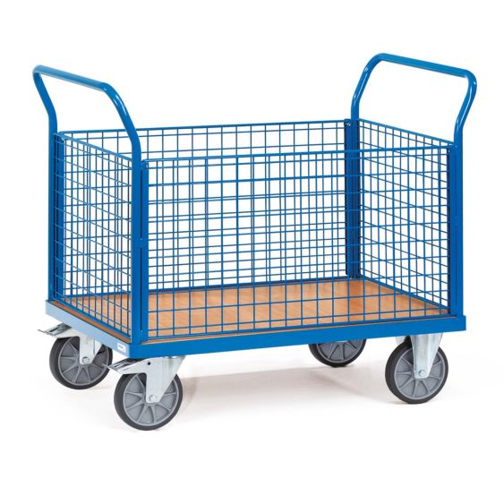 Plateauwagen 600 Kg 1200x750 mm met 4 Gaaswanden