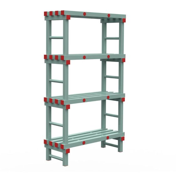 Kunststof Magazijnstelling 1900x400x1000 mm 4 niveau's groen met rode doppen