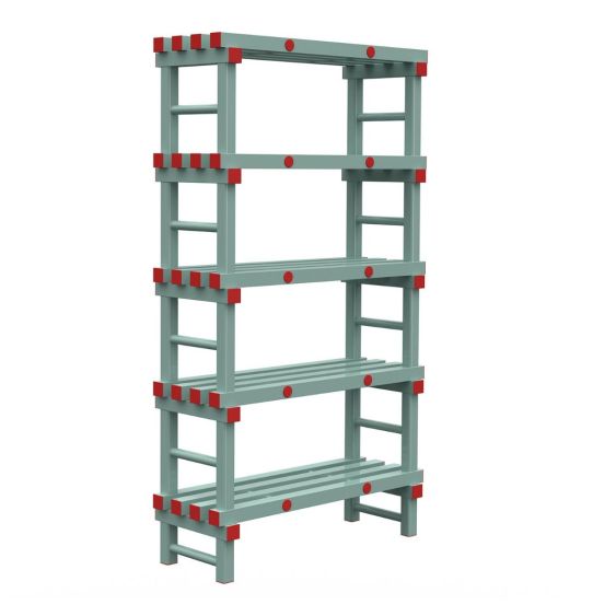 Kunststof Magazijnstelling 2050x400x1200 mm 5 niveau's groen met rode doppen