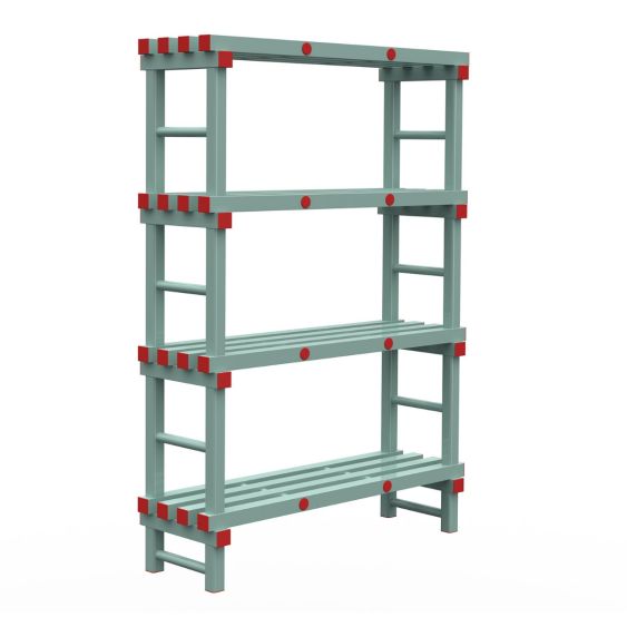 Kunststof Magazijnstelling 1750x400x1200 mm 4 niveau's groen met rode doppen