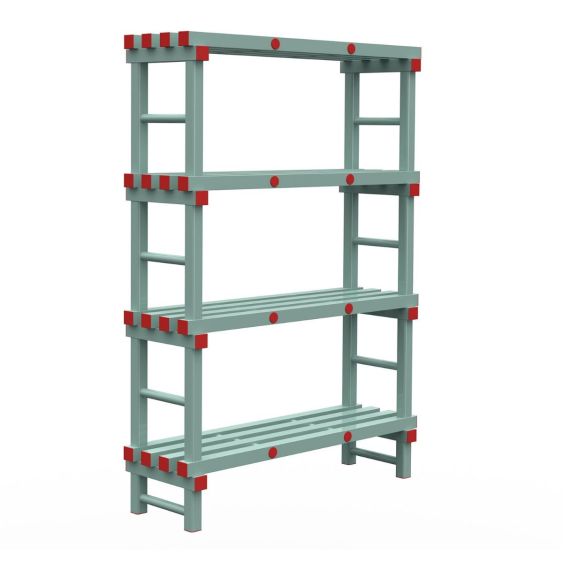 Kunststof Magazijnstelling 1300x300x1200 mm 4 niveau's groen met rode doppen