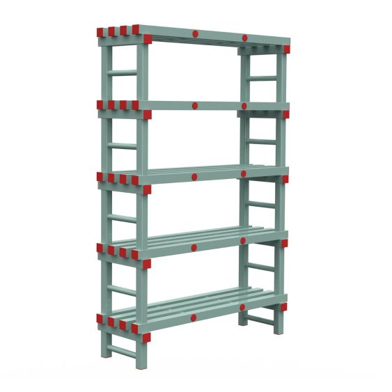 Kunststof Magazijnstelling 1850x400x1200 mm 5 niveau's groen met rode doppen