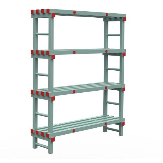 Kunststof Magazijnstelling 1750x400x1400 mm 4 niveau's groen met rode doppen