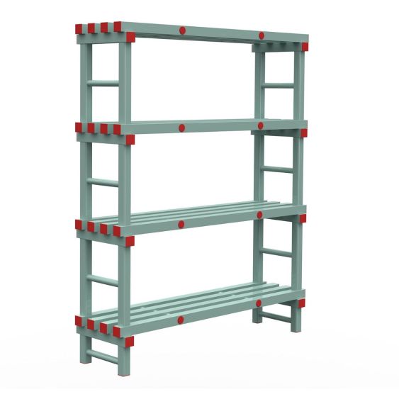 Kunststof Magazijnstelling 1750x300x1400 mm 4 niveau's groen met rode doppen