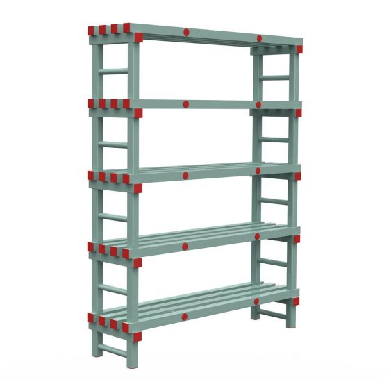 Kunststof Magazijnstelling 1450x300x1400 mm 5 niveau's groen met rode doppen