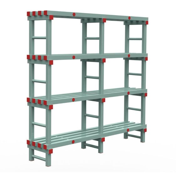 Kunststof Magazijnstelling 1150x400x1500 mm 4 niveau's groen met rode doppen