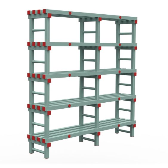 Kunststof Magazijnstelling 1850x400x1800 mm 5 niveau's groen met rode doppen