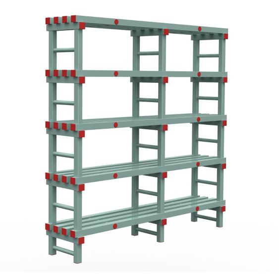 Kunststof Magazijnstelling 2250x400x1800 mm 5 niveau's groen met rode doppen