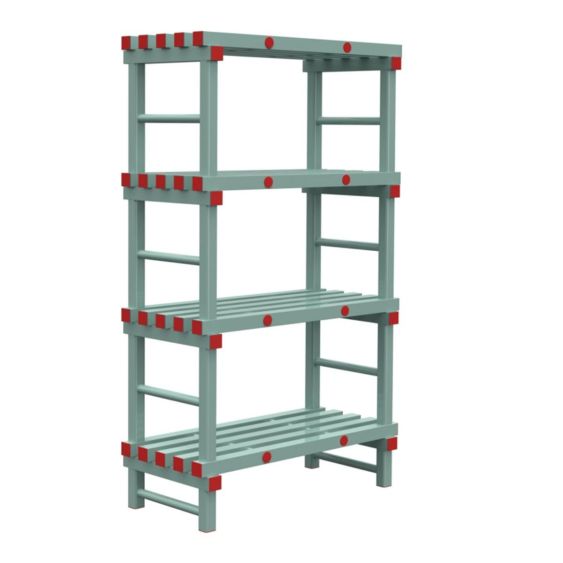 Kunststof Magazijnstelling 1150x500x1000 mm 4 niveau's groen met rode doppen