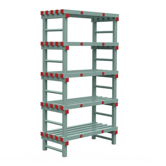 Kunststof Magazijnstelling 2250x500x1000 mm 5 niveau's groen met rode doppen