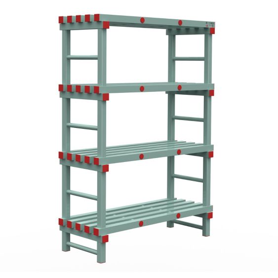 Kunststof Magazijnstelling 1750x500x1200 mm 4 niveau's groen met rode doppen
