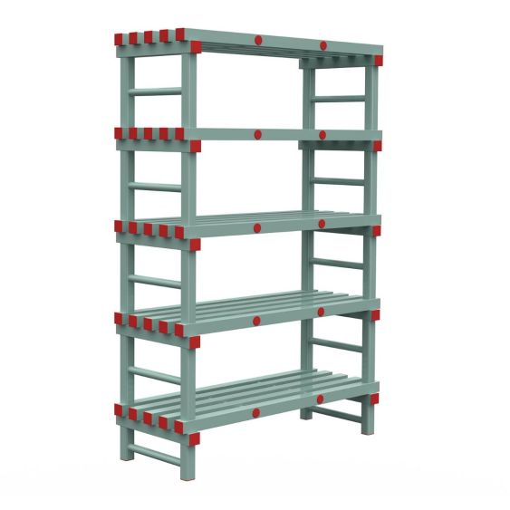 Kunststof Magazijnstelling 1650x500x1200 mm 5 niveau's groen met rode doppen