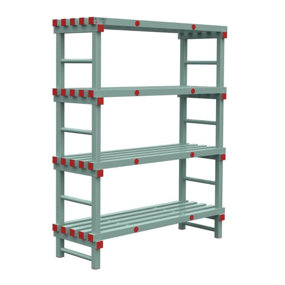 Kunststof Magazijnstelling 1150x500x1400 mm 4 niveau's groen met rode doppen