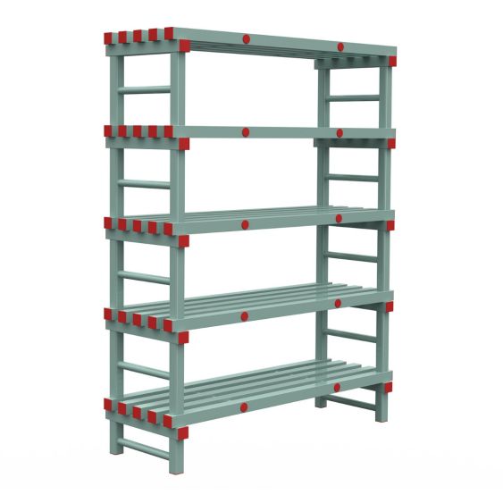 Kunststof Magazijnstelling 1850x500x1400 mm 5 niveau's groen met rode doppen