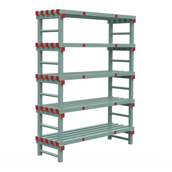Kunststof Magazijnstelling 1650x600x1400 mm 5 niveau's groen met rode doppen