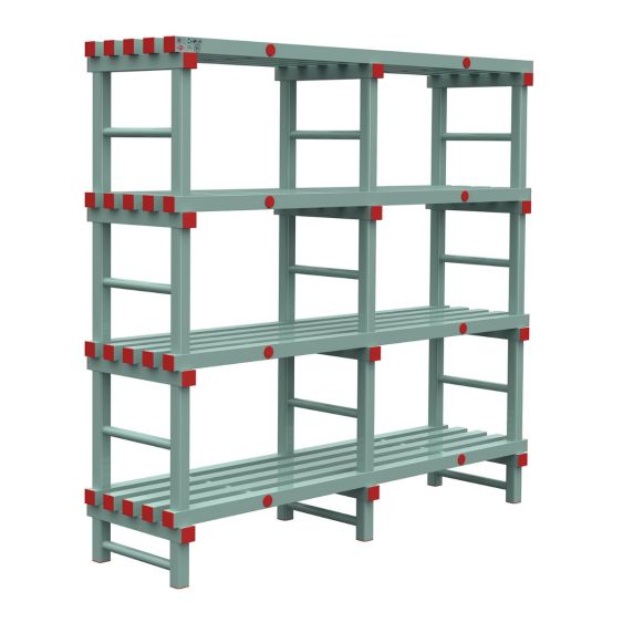 Kunststof Magazijnstelling 1750x500x1800 mm 4 niveau's groen met rode doppen