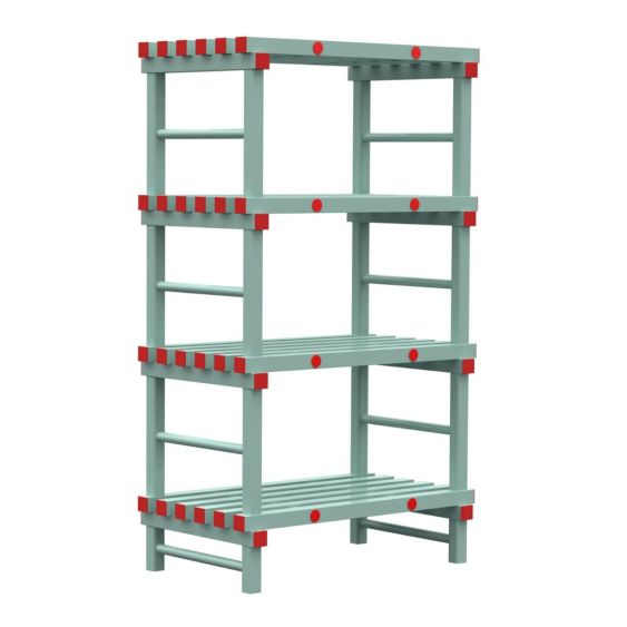 Kunststof Magazijnstelling 1300x600x1000 mm 4 niveau's groen met rode doppen