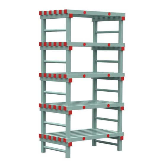 Kunststof Magazijnstelling 2250x600x1000 mm 5 niveau's groen met rode doppen