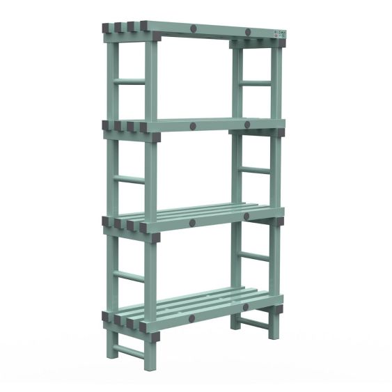Kunststof Magazijnstelling 1900x400x1000 mm 4 niveau's groen met grijze doppen
