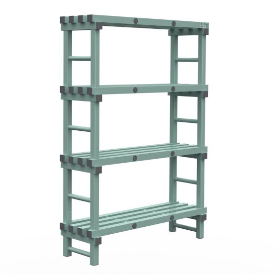 Kunststof Magazijnstelling 1900x300x1200 mm 4 niveau's groen met grijze doppen