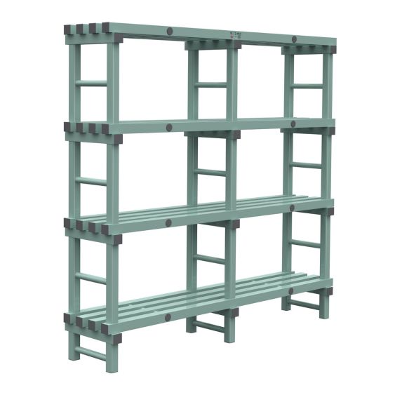 Kunststof Magazijnstelling 1750x400x1800 mm 4 niveau's groen met grijze doppen