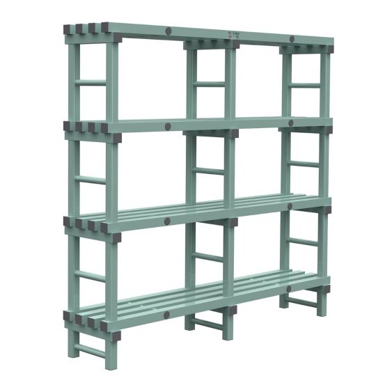 Kunststof Magazijnstelling 1900x300x1500 mm 4 niveau's groen met grijze doppen