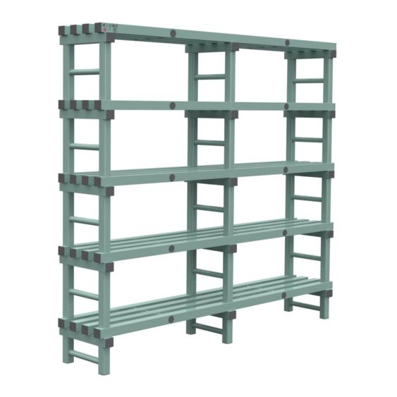 Kunststof Magazijnstelling 1850x400x2000 mm 5 niveau's groen met grijze doppen