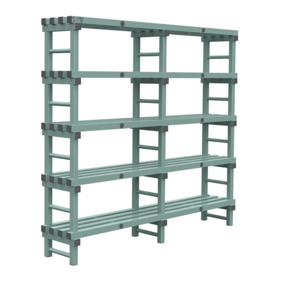 Kunststof Magazijnstelling 2450x300x2000 mm 5 niveau's groen met grijze doppen