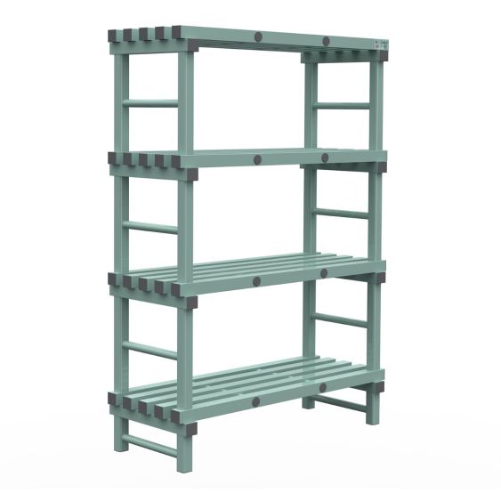 Kunststof Magazijnstelling 1750x500x1400 mm 4 niveau's groen met grijze doppen