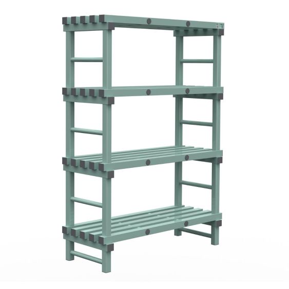 Kunststof Magazijnstelling 1900x500x1400 mm 4 niveau's groen met grijze doppen
