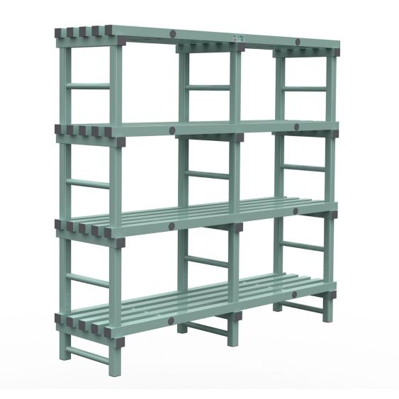 Kunststof Magazijnstelling 1750x600x1500 mm 4 niveau's groen met grijze doppen
